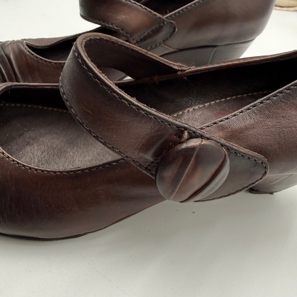 Pikolinos Brown Leather Mary Jane Pleated Round Toe Cone Heels Womens 38 - Picture 8 of 12
